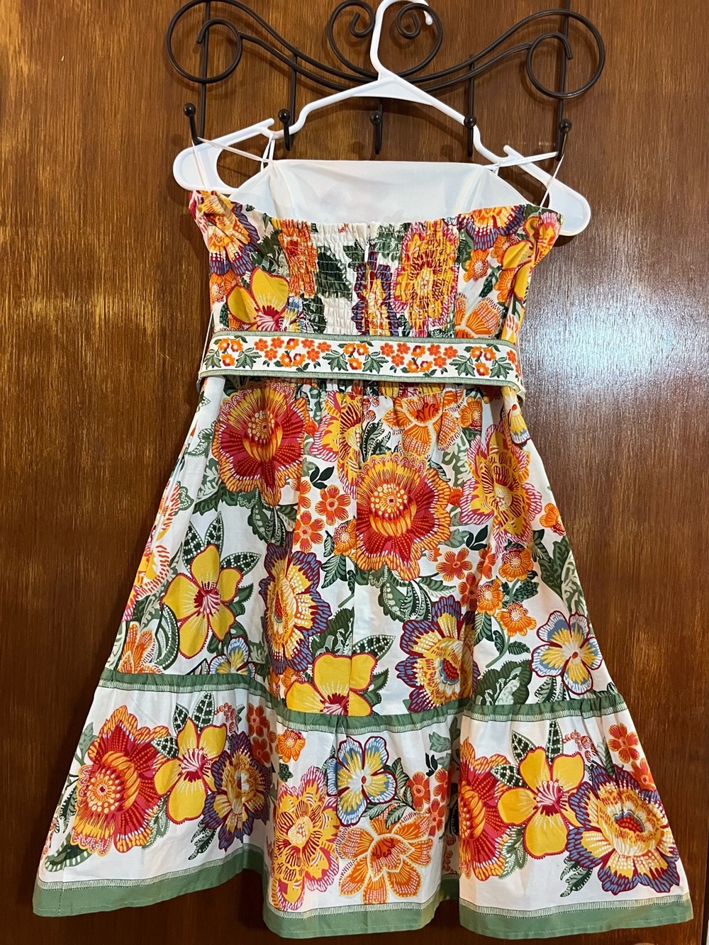 Joie Strapless Floral Sundress in White with Orange & Green - Picture 4 of 7